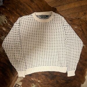 American Eagle Outfitters Cream Crewneck Sweater with Navy Dot Pattern